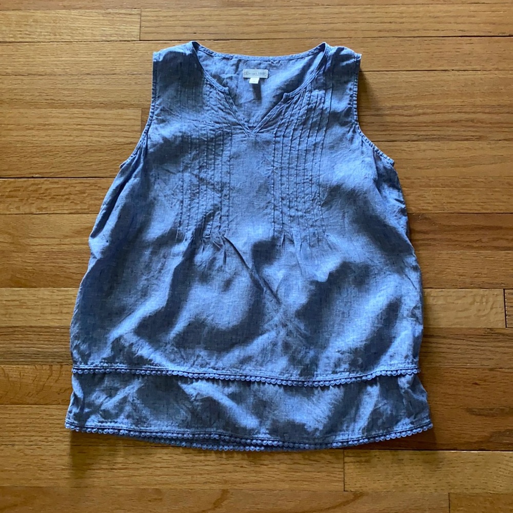 sleeveless linen chambray top
